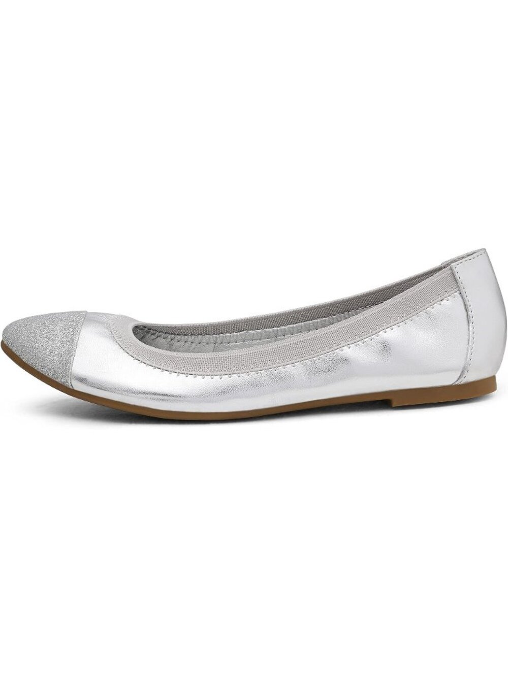 DREAM PAIRS Womens Silver Comfortable Round Toe Slip On Casual Ballet Flat Shoes - Picture 3 of 5